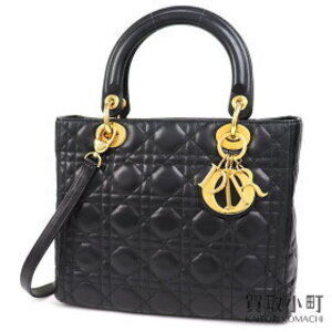 Dior Lady Classic Handbag Cannage Stitch Black Lambskin LADYDIOR Noir Black